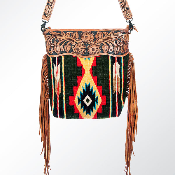 ADBG510 American Darling Hand Tooled Floral & Hand Woven Saddle Blanket Signature Cross Body Bag