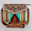 ADBG586 Tooled Leather & Saddle Blanket Crossbody Bag Western Fringe Purse by American Darling