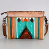 ADBG586 Tooled Leather & Saddle Blanket Crossbody Bag Western Fringe Purse by American Darling