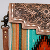 ADBG586 Tooled Leather & Saddle Blanket Crossbody Bag Western Fringe Purse by American Darling