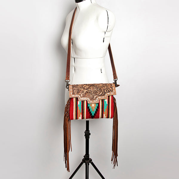 ADBG587 American Darling Hand Tooled Floral Carved & Saddle Blanket Western Cross body Bag