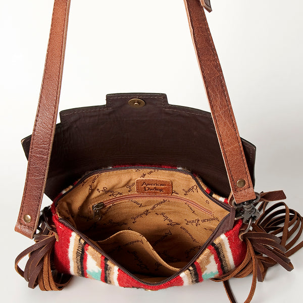ADBG587 American Darling Hand Tooled Floral Carved & Saddle Blanket Western Cross body Bag