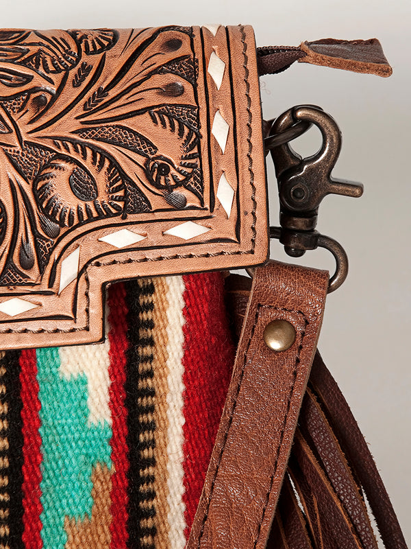 ADBG587 American Darling Hand Tooled Floral Carved & Saddle Blanket Western Cross body Bag