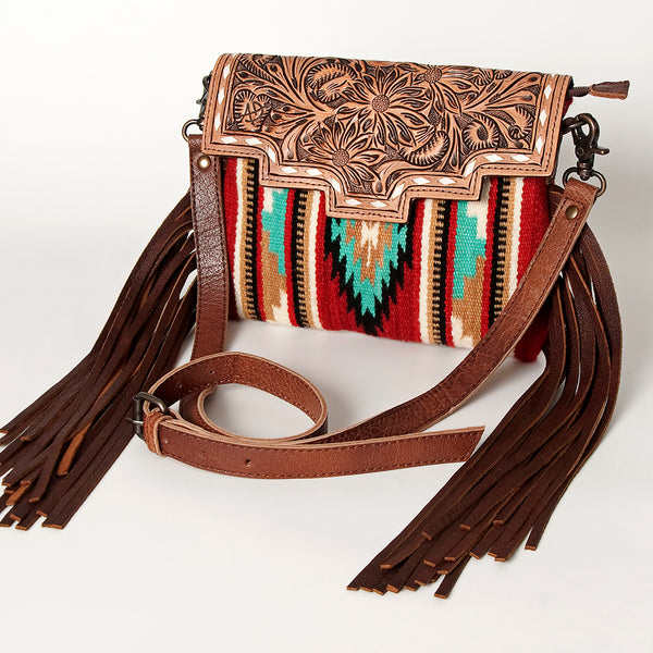 ADBG587 American Darling Hand Tooled Floral Carved & Saddle Blanket Western Cross body Bag
