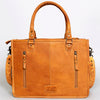ADBG582 Tooled Leather Western Tote with Southwestern Wool Inlay Floral Carved Satchel Bag