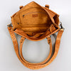 ADBG582 Tooled Leather Western Tote with Southwestern Wool Inlay Floral Carved Satchel Bag