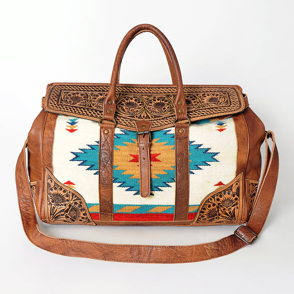 ADBG588 American Darling Hand Tooled Floral Carved & Saddle Blanket Western Leather Duffel Bag