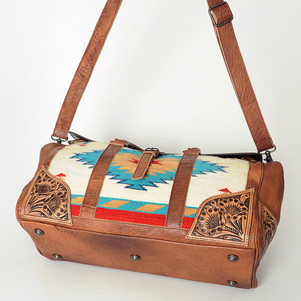 ADBG588 American Darling Hand Tooled Floral Carved & Saddle Blanket Western Leather Duffel Bag