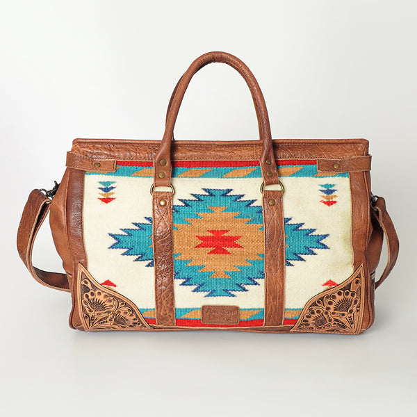 ADBG588 American Darling Hand Tooled Floral Carved & Saddle Blanket Western Leather Duffel Bag