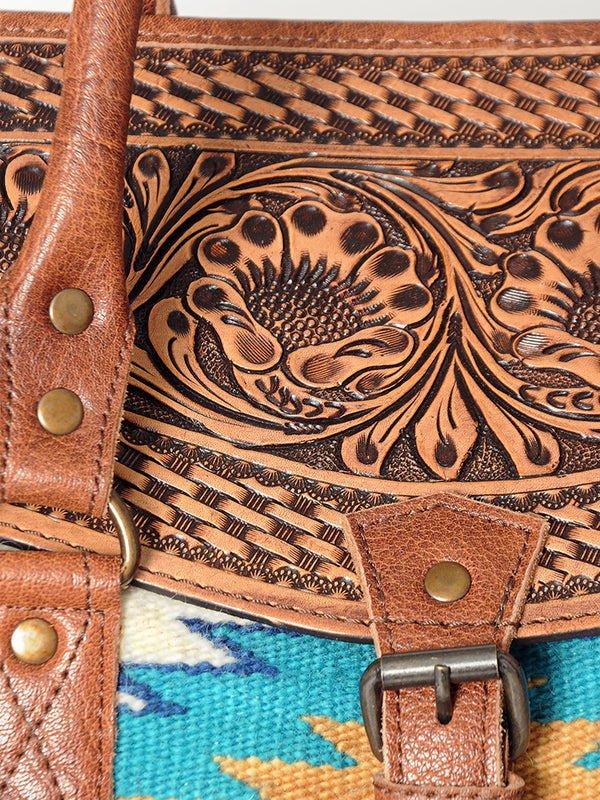 ADBG588 American Darling Hand Tooled Floral Carved & Saddle Blanket Western Leather Duffel Bag
