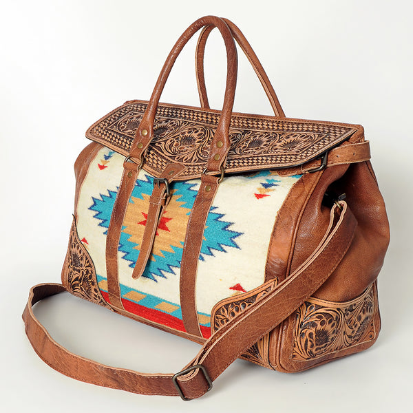 ADBG588 American Darling Hand Tooled Floral Carved & Saddle Blanket Western Leather Duffel Bag