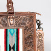 ADBG583 Hand-Tooled Leather Satchel with Southwestern Wool Inlay Brown Floral Western Tote Bag
