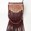 LC-ADBGZ263 Tooled Leather Fringe Messenger Bag - Western Floral with Turquoise Accents