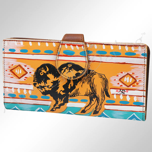 ADBGM113 Hand-Painted Leather Wallet Crossbody bag-Western Design