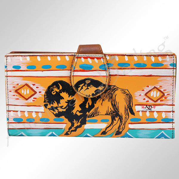 ADBGM113 Hand-Painted Leather Wallet Crossbody bag-Western Design