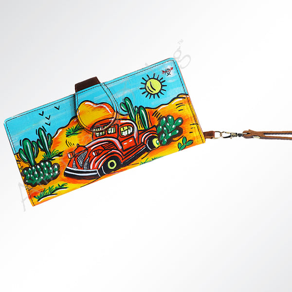 ADBGM113 Hand-Painted Leather Wallet Crossbody bag-Western Design