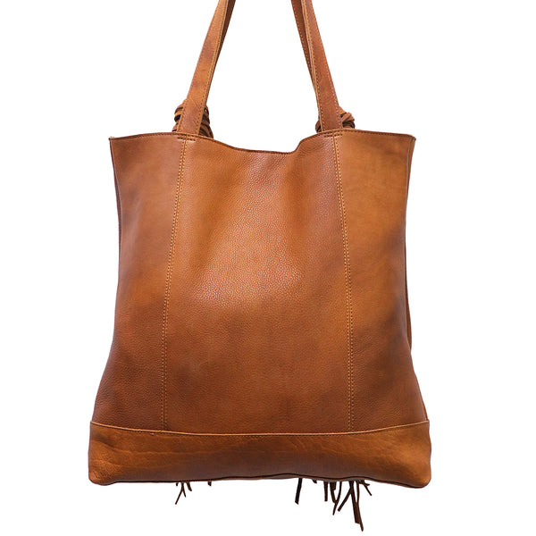 ADBGM119 Genuine Leather Fringe Tote - Western Knotted Strap Shoulder Bag