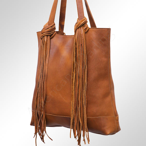 ADBGM119 Genuine Leather Fringe Tote - Western Knotted Strap Shoulder Bag