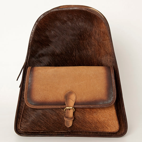 LC-ADBGI118B Western Hair-On Hide Leather Backpack - Genuine Cowhide with Buckle Pocket