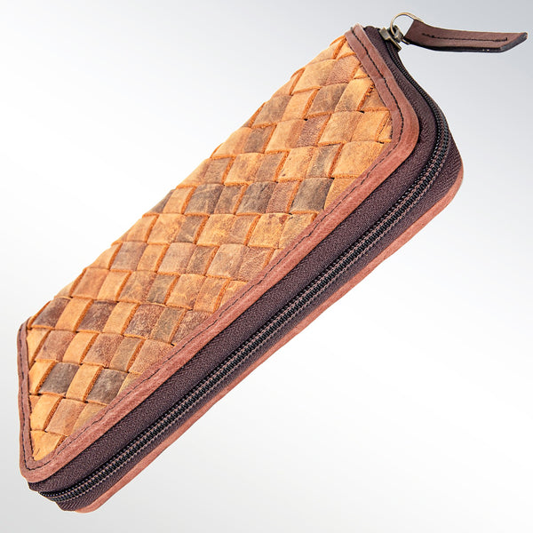 LC-ADBGI121 Woven Leather Western Wallet - Genuine Cowhide Zip-Around Purse