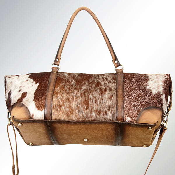 LC-ADBGI123 Hair-On Hide Leather Duffel Bag - Western Travel Weekender with Adjustable Strap