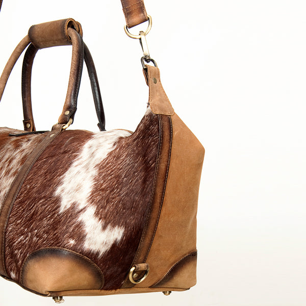 LC-ADBGI123 Hair-On Hide Leather Duffel Bag - Western Travel Weekender with Adjustable Strap
