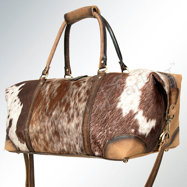 LC-ADBGI123 Hair-On Hide Leather Duffel Bag - Western Travel Weekender with Adjustable Strap