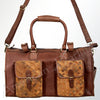 LC-ADBGI124A Woven Leather Panel Duffel Bag - Western Travel Weekender with Dual Front Pockets