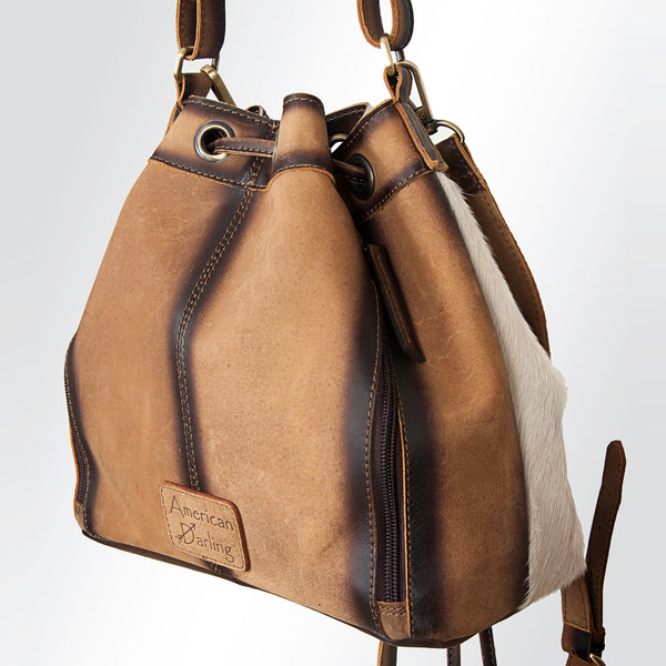 LC-ADBGI125B Hair-On Hide Drawstring Bucket Bag - Western Cowhide Purse with Adjustable Strap