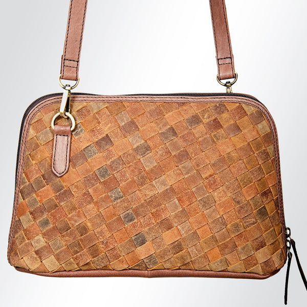 LC-ADBGI126A Woven Leather Crossbody Bag - Western Zip Purse with Adjustable Strap