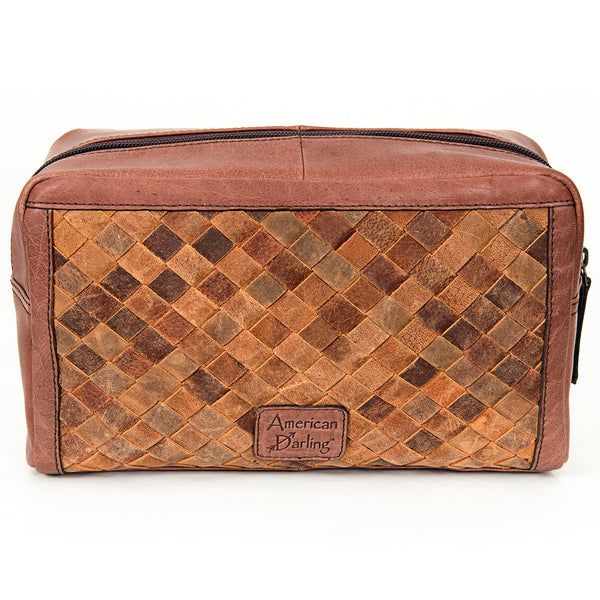 LC-ADBGI130 Woven Leather Toiletry Bag - Western Dopp Kit with Zip Closure