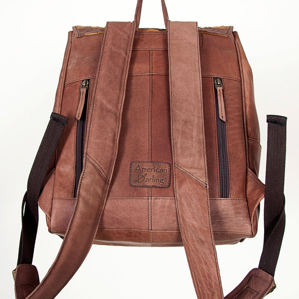 LC-ADBGI132A Woven Leather Backpack - Western Full-Grain Buckle Flap Travel Bag