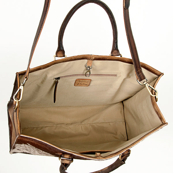 LC-ADBGI135 Hair-On Hide Leather Tote - Western Cowhide Handbag with Shoulder Strap
