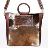 ADBGI143 Hair-On Hide Square Tote with Tooled Leather Patch - Western Cowgirl Bag
