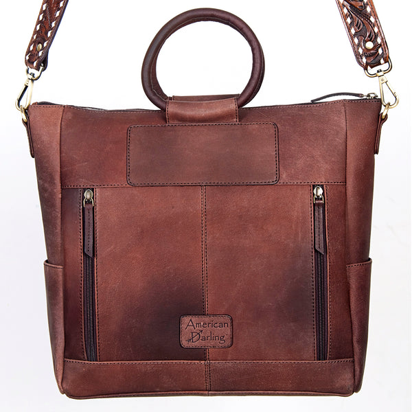 ADBGI143 Hair-On Hide Square Tote with Tooled Leather Patch - Western Cowgirl Bag