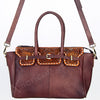 LC-ADBGI151B Tooled Leather Burgundy Western Satchel - Genuine Handcrafted Purse
