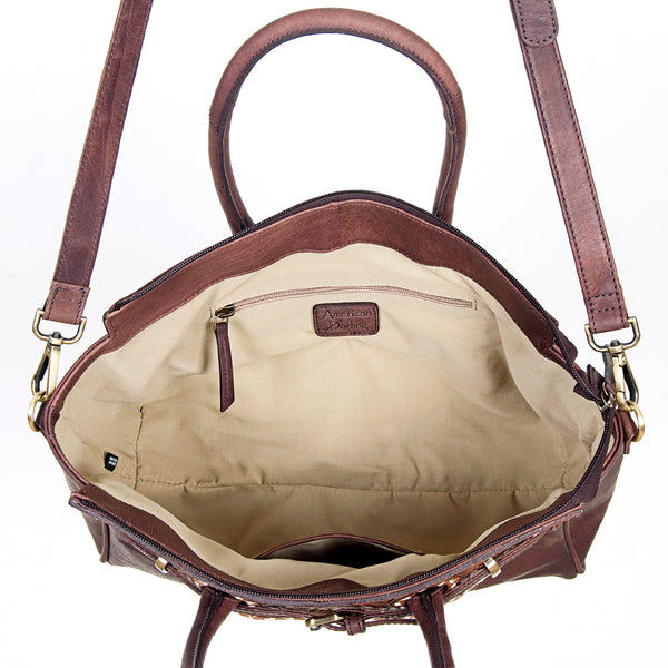 LC-ADBGI151B Tooled Leather Burgundy Western Satchel - Genuine Handcrafted Purse