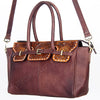LC-ADBGI151B Tooled Leather Burgundy Western Satchel - Genuine Handcrafted Purse