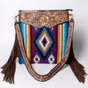 ADBGA115 American Darling Western Hand Tooled Leather Purple Aztec Crossbody Purse