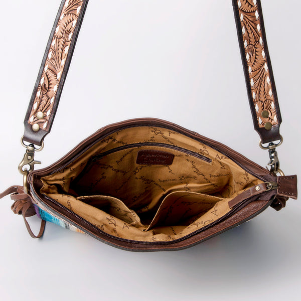 ADBGA115 American Darling Western Hand Tooled Leather Purple Aztec Crossbody Purse
