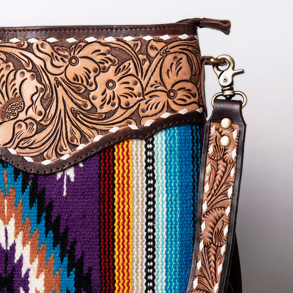 ADBGA115 American Darling Western Hand Tooled Leather Purple Aztec Crossbody Purse