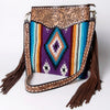 ADBGA115 American Darling Western Hand Tooled Leather Purple Aztec Crossbody Purse
