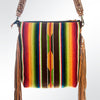ADBGA116 American Darling Boho Serape & Tooled Leather Fringed Crossbody Bag
