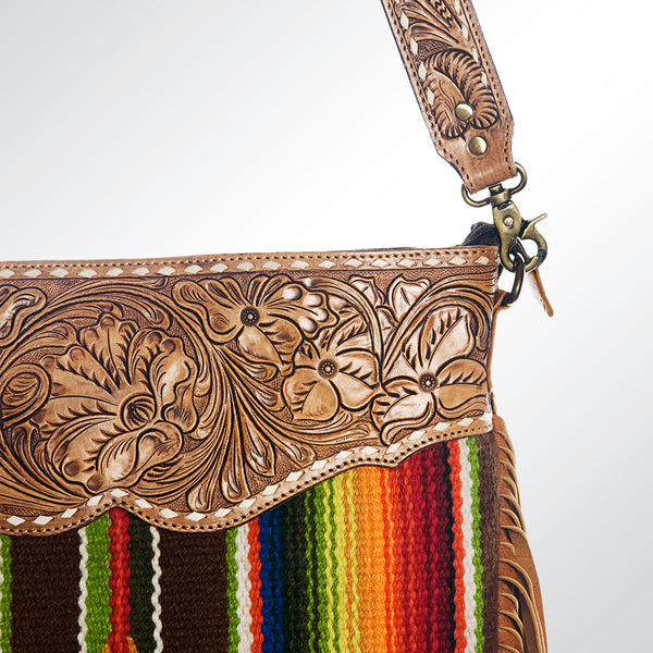 ADBGA116 American Darling Boho Serape & Tooled Leather Fringed Crossbody Bag