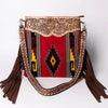 ADBGA118 Red Southwestern Wool Crossbody with Tooled Leather & Fringe Western Artisan Shoulder Bag
