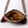 ADBGA118 Red Southwestern Wool Crossbody with Tooled Leather & Fringe Western Artisan Shoulder Bag