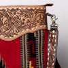 ADBGA118 Red Southwestern Wool Crossbody with Tooled Leather & Fringe Western Artisan Shoulder Bag