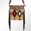 ADBGA119 American Darling Tooled Leather Fringed Woven Southwestern Crossbody Purse