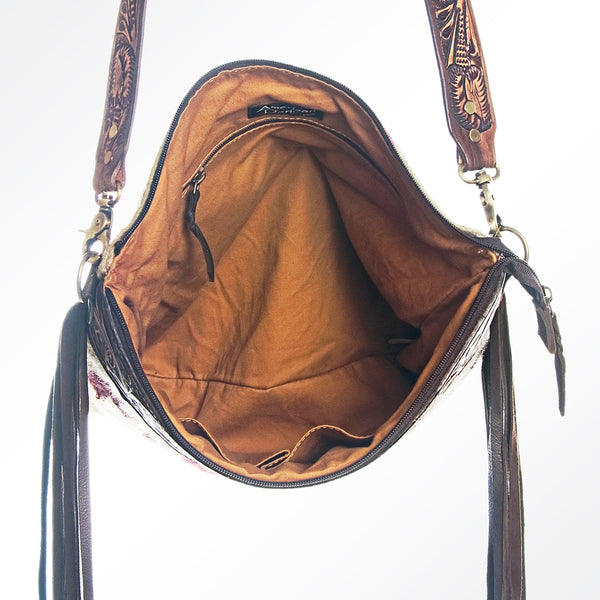 ADBGA119 American Darling Tooled Leather Fringed Woven Southwestern Crossbody Purse