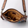 ADBGA120 Turquoise Southwestern Wool Crossbody with Tooled Leather & Fringe Western Artisan Shoulder Bag